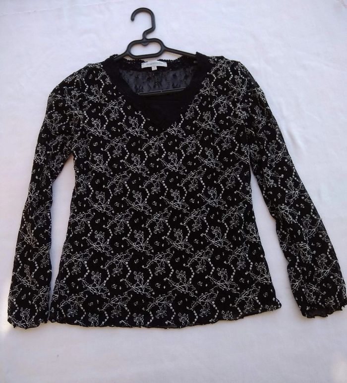 Haut dentelle noir et blanc femme