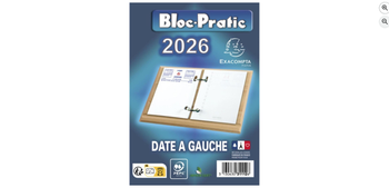 Exacompta Bloc-Pratic 2026, 1 Bloc éphéméride, date à droite, Socle non fourni.