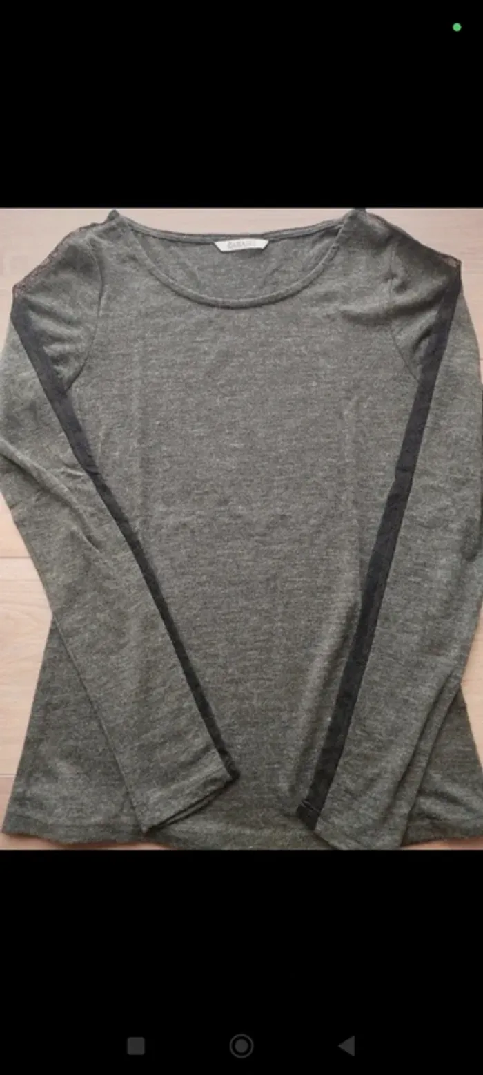 Tee shirt gris chiné manches longues camaïeu 36 - photo numéro 3