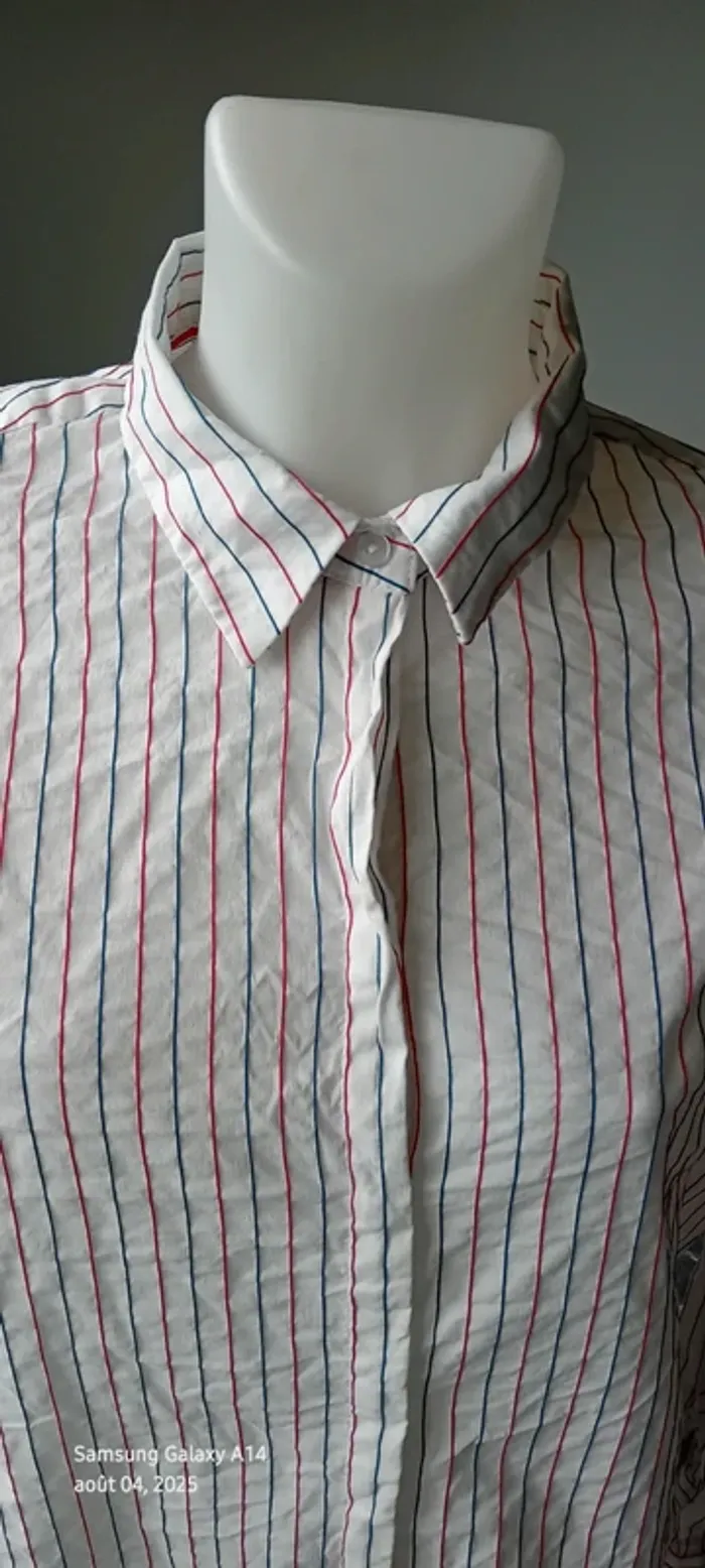 Chemise longue manches longues avec rayures bleu blanc rouge blanche femme 44 phildar - photo numéro 6