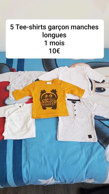 Lot de 5 tee-shirts garçon manches longues taille 1 mois