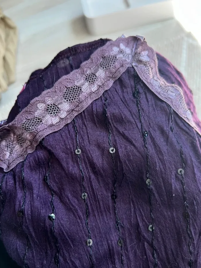 Débardeur violet sequins dentelle Whimsy Whimsical vintage made in France 🇫🇷 90s - Taille M - photo numéro 5