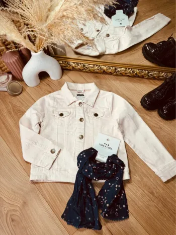 Taille 6 ans veste en jean et foulard fille TAO rose pale bleu 🩷