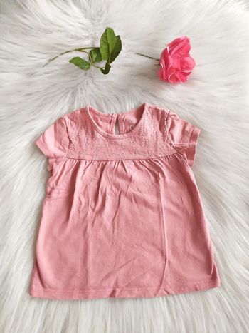 Tee-shirt coton manches courtes avec broderies coloris vieux rose