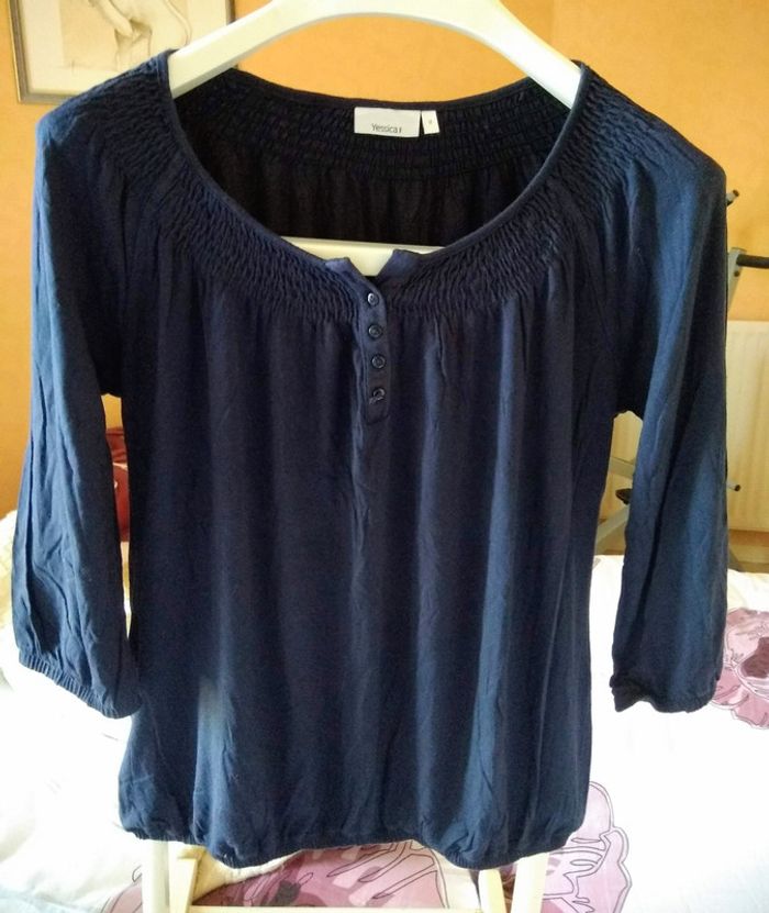 Blouse bouffante bleue marine