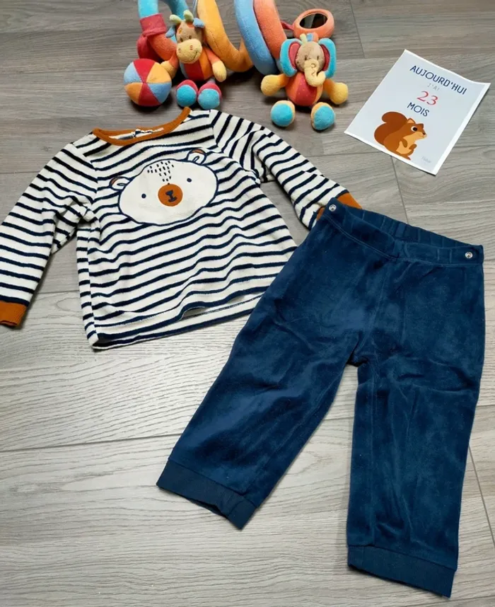 Pyjama velours 2 pièces ours garçon 23 mois Orchestra