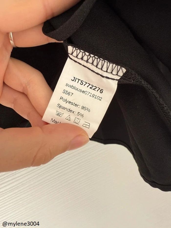 Haut blouse noire élégante uni col rond en dentelle manches longues - photo numéro 6