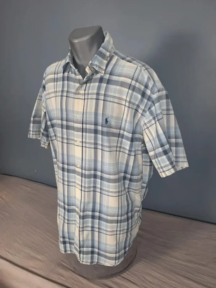 Chemise Ralph Lauren à carreaux bleu clair – Taille L – 100% coton (557) - photo numéro 4