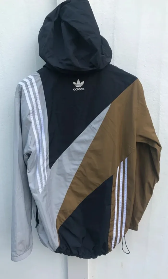 1/4 zip Adidas Mens M windbreaker track jacket brown grey black white - photo numéro 9