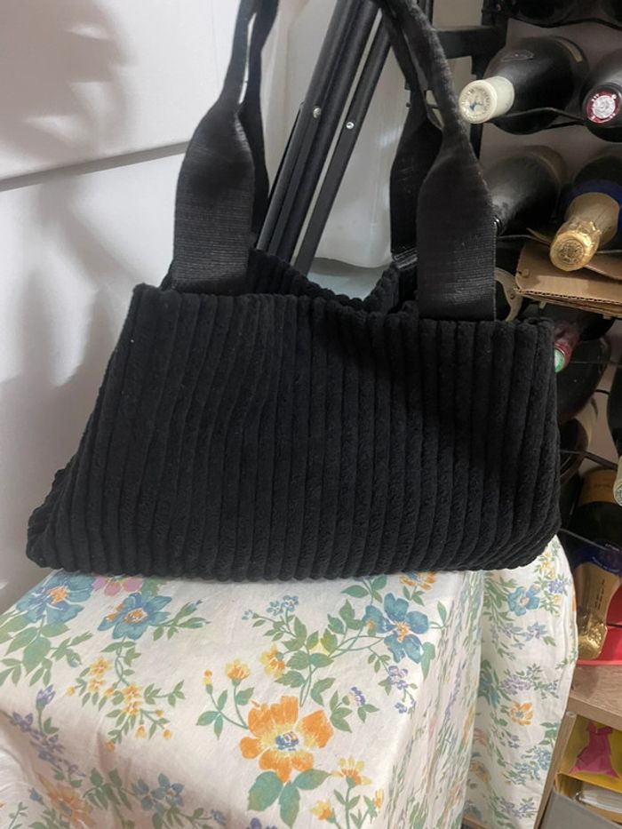 Sac Fourre-Tout Chic en Velours Côtelé Noir pour Femme - photo numéro 9
