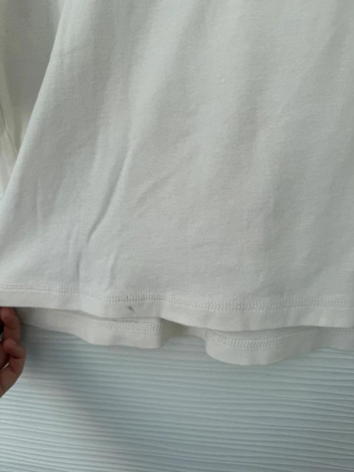 Haut t-shirt blanc crème uni manches 3/4 blanc avec strass col rond - photo numéro 7