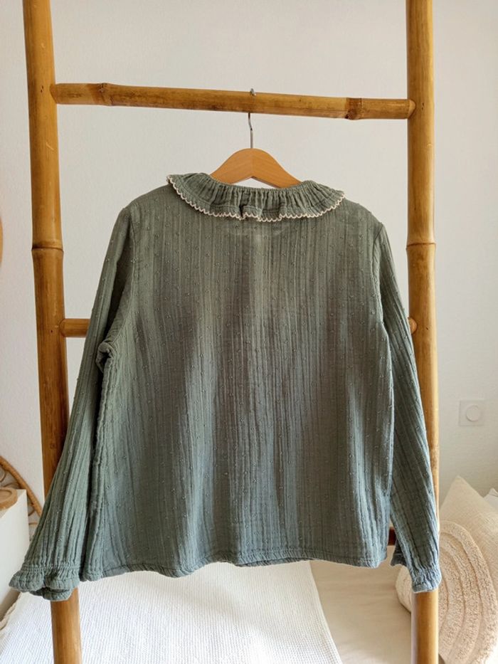 Blouse chemise en gaze de coton kaki & plumetis Monoprix Teens Bio 10 ans - photo numéro 4