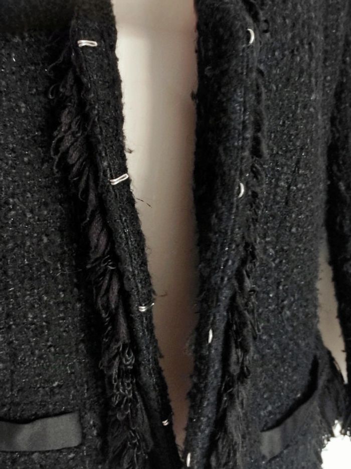 Veste blazer tweed froufrou noir fil argent laine Vintage / Apart - 34/XS ร 36/S - photo numรฉro 11