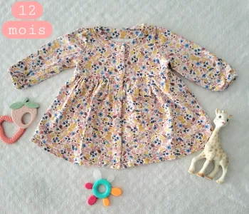 Robe à manches longues fleur 12mois