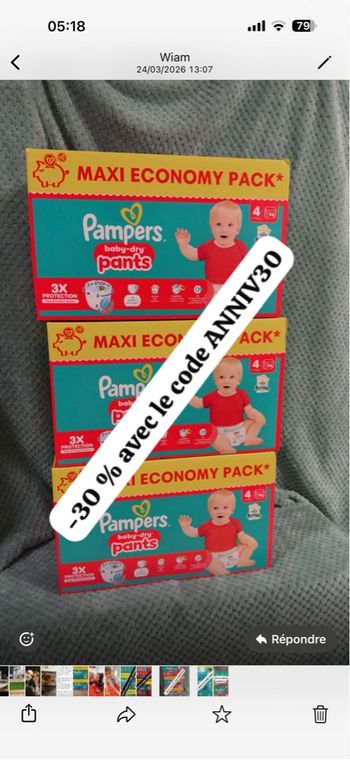 3 cartons de couches Pampers taille 4