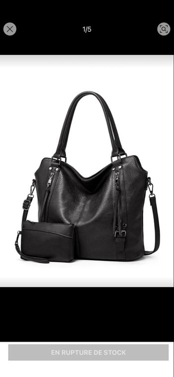 Grand Sac Cabas Noir Neuf + Pochette assortie – Style Rock/Chic