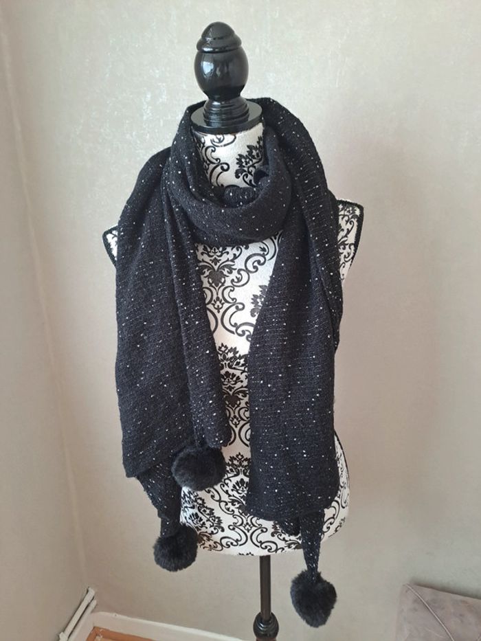 Jolie et longue écharpe à pompons chaude