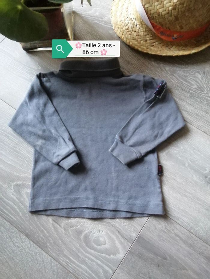 🌸Tee-shirt gris col roulé manches longues mixte Taille 2 ans " Tao" 🌸