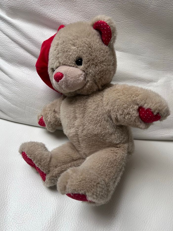 Ours nounours vintage beige et rouge - photo numéro 3
