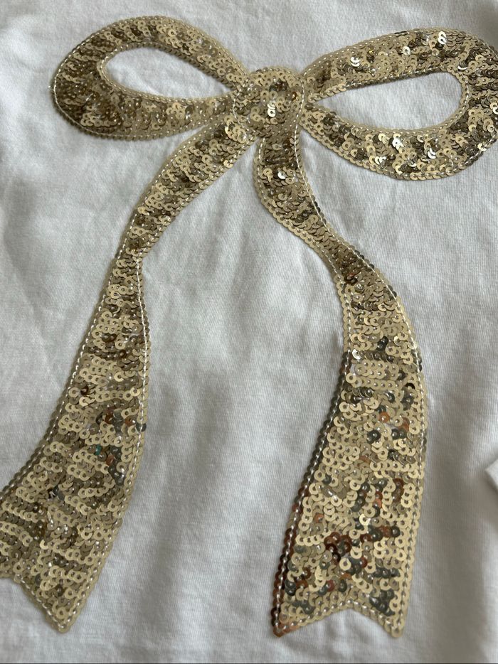 Haut blanc noeud sequin doré - photo numéro 2