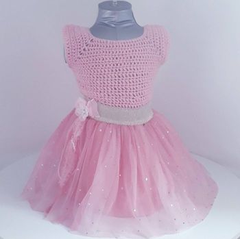 Vêtement ensemble robe tulle  tricot fait main bébé fille 18 mois