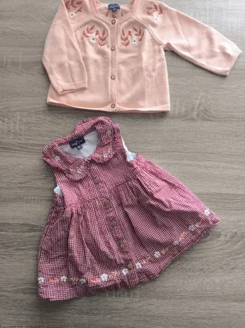 Magnifique ensemble fleuri à carreaux sergent major 6 mois gilet robe