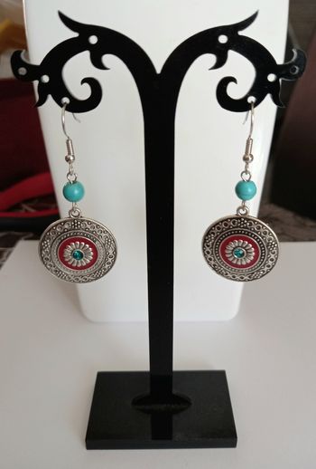 Boucles d'oreilles tibétaine argenté turquoise