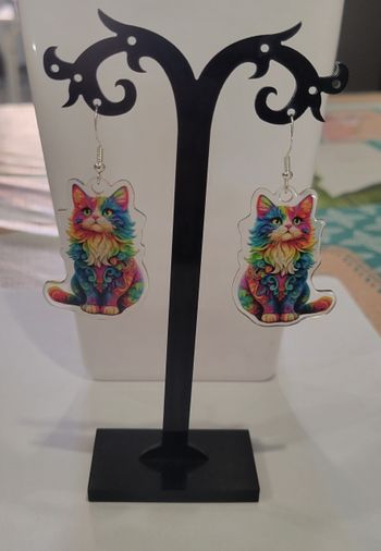 BOUCLES D'OREILLES CHAT MULTICOLORE ! NEUF !