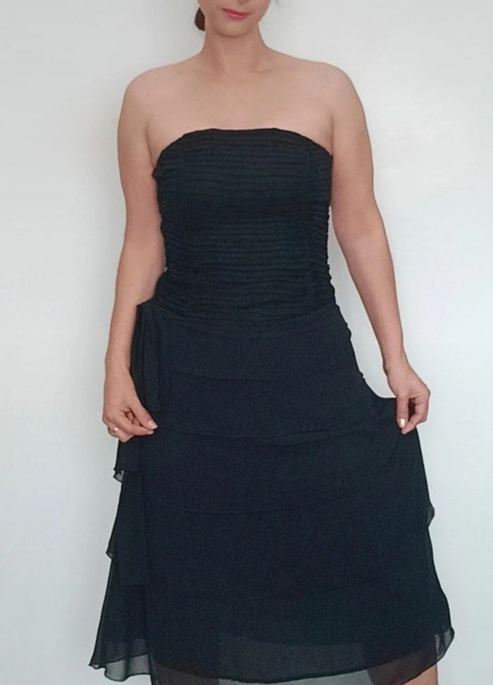Robe cocktail bustier noire volantée chic taille 38 - photo numéro 3