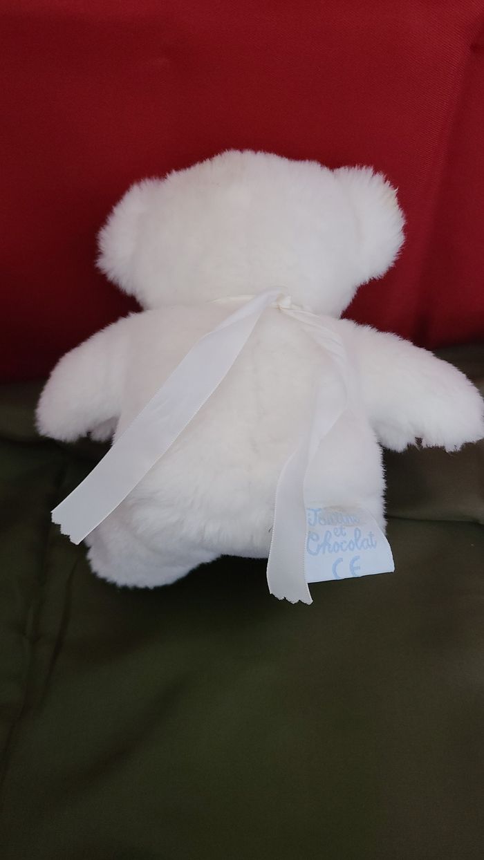 ours blanc aux yeux bleus doudou peluche tartine et chocolat - photo numéro 2