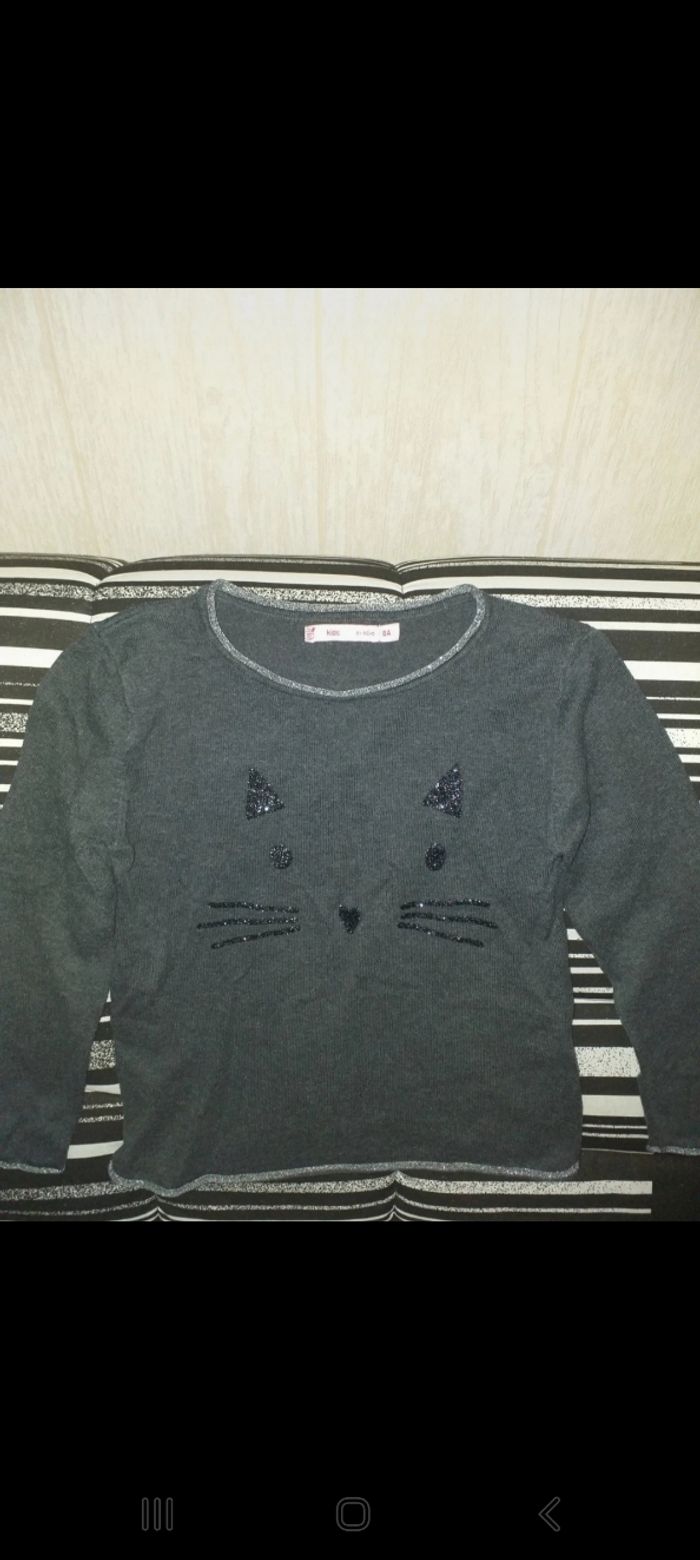 Pull gris imprimé chat/ Gémo