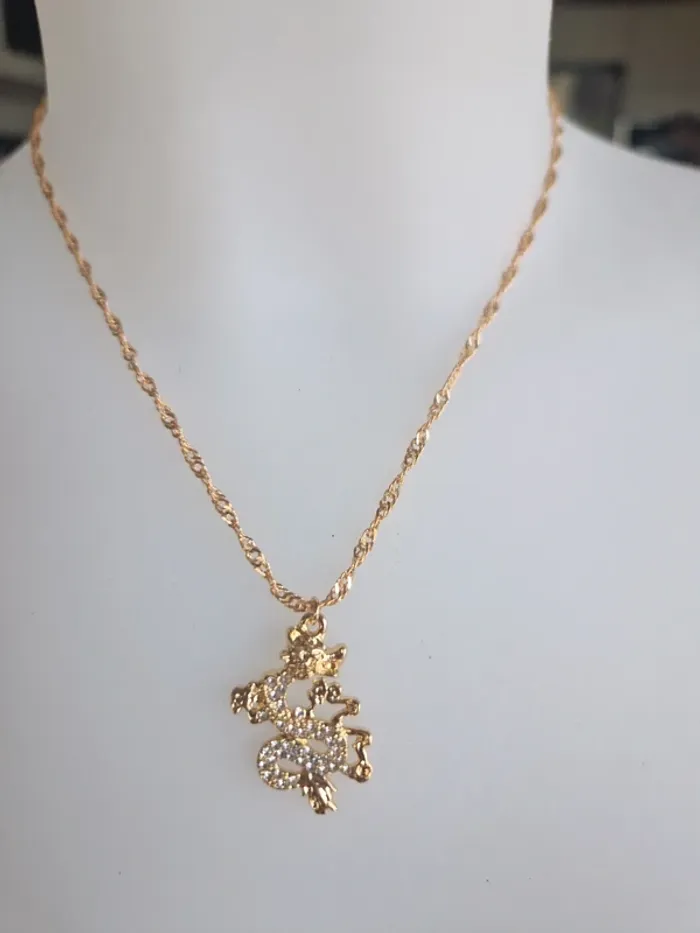 Collier fantaisie doré pendentif dragon chinois à strass
