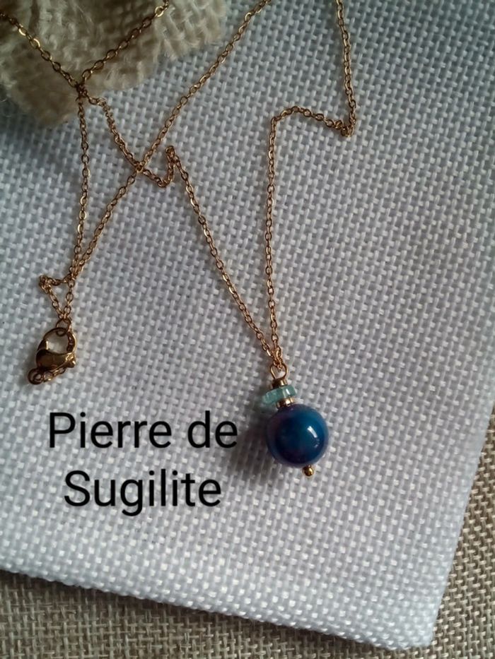 Collier pierres de sugilite et apatite naturelles