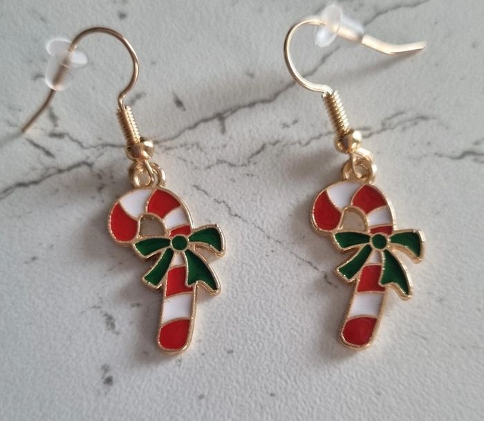 Paire de boucles d'oreilles sucre d'orge noël - photo numéro 2