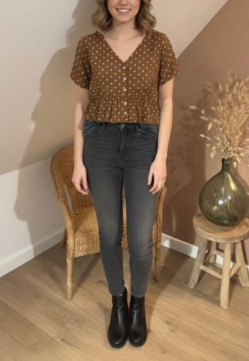 🤎 Blouse camel à pois blancs – Taille L – Très bon état