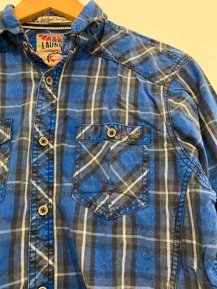 Chemise à carreaux bleue Homme - photo numéro 4