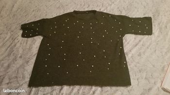 Pull femme gris chiné avec perles. Taille S. Zara