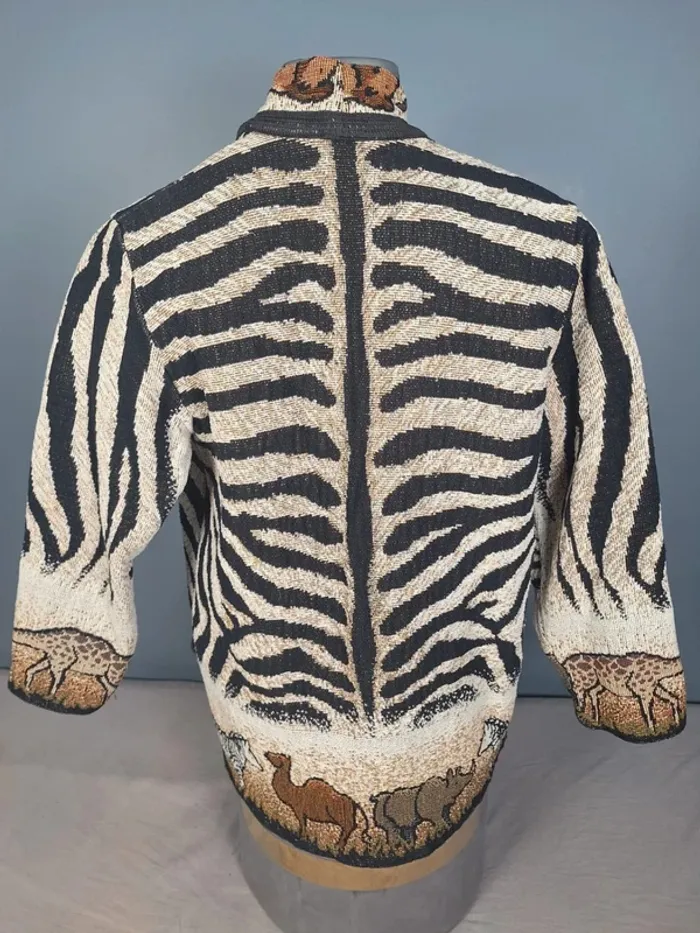 Veste/gilet vintage motifs animaux safari – zèbre, éléphant, chameau – unisexe (643) - photo numéro 6