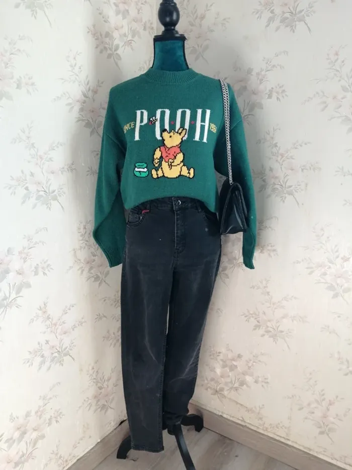 Pull en maille vert sapin imprimé winny l'ourson / disney x jennyfer / ( XS) - photo numéro 2