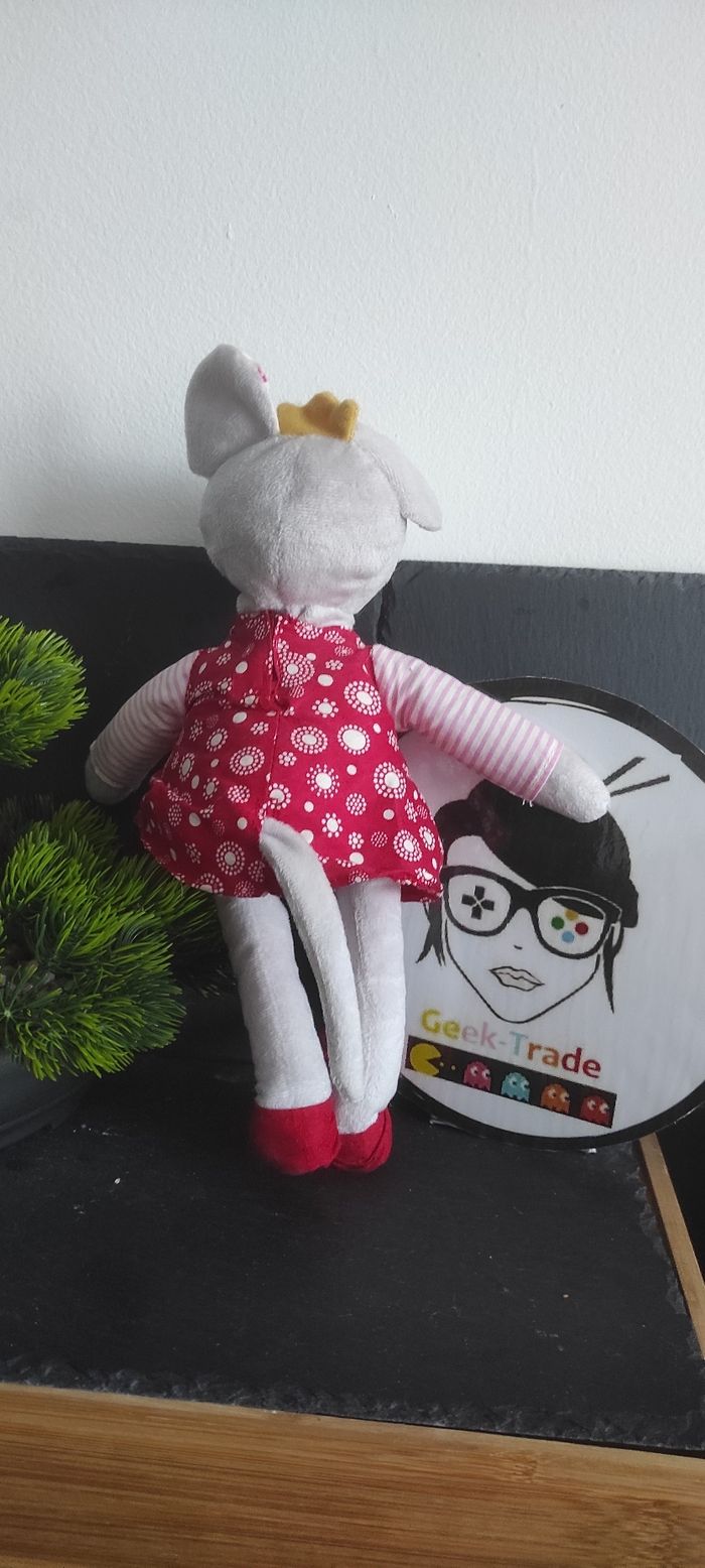 Peluche souris Ikea robe rouge rayé blanc fleur couronne rose jaune Doudou Rond - photo numéro 2