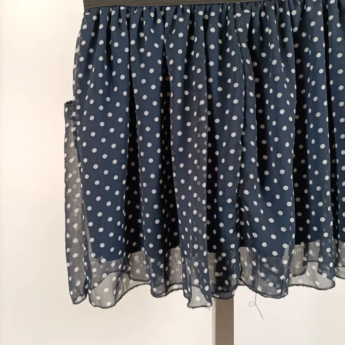 Jupe fluide bleu marine à pois blancs ceinture élastique T2 - Fabriquée en France A1078 - photo numéro 6