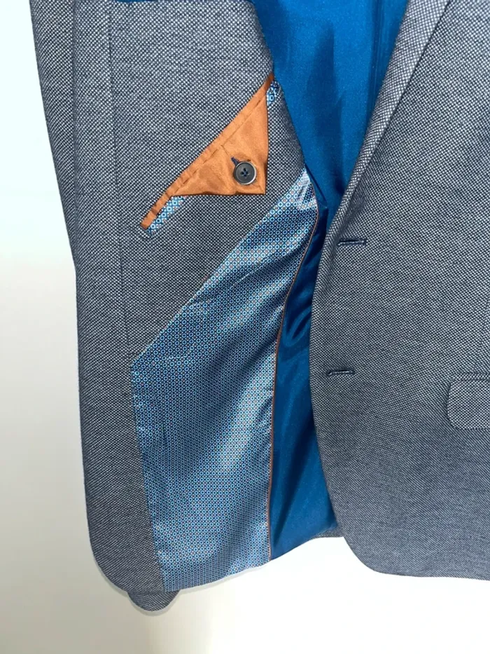 Veste blazer homme bureau mariage cérémonie bleu gris chiné - photo numéro 4