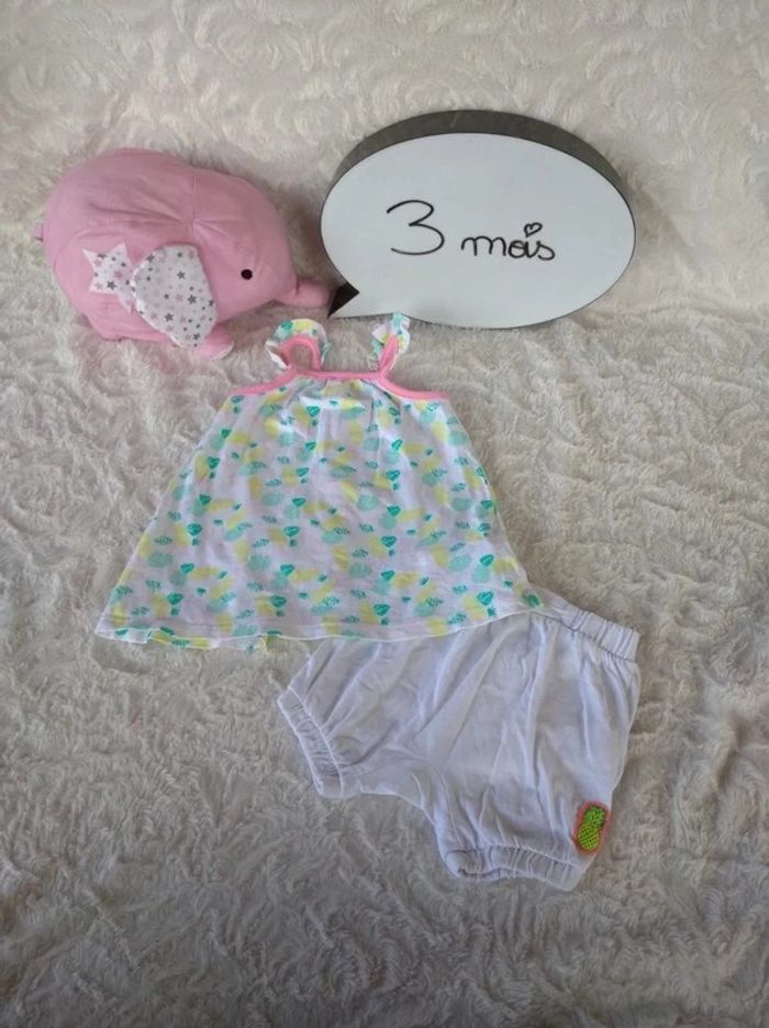 Ensemble (tunique/robe+boomer/short) Fille 3 mois Ananas Orchestra