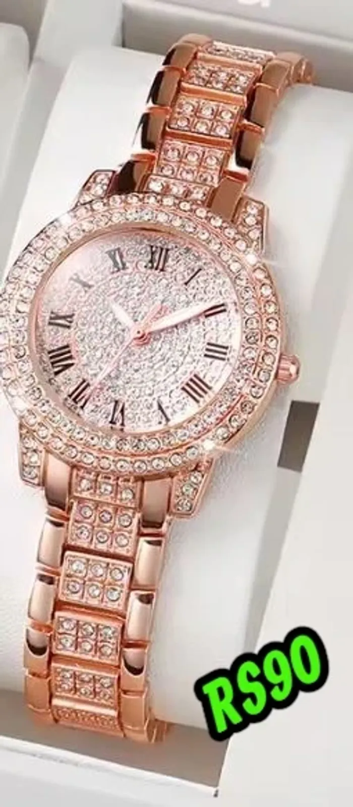 montres mode pleine strass montre à Quartz bracelet en acier inoxydable montres (sans boîte) rose - photo numéro 2