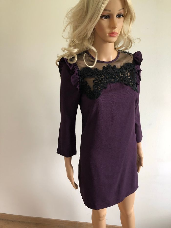 Robe prune et noire avec dentelle Morgan taille 36 jamais portée - photo numéro 2