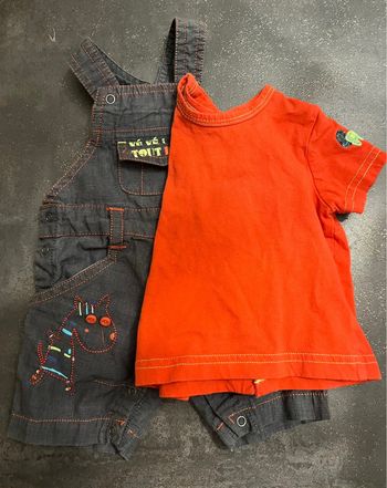 Ensemble bébé Orchestra salopette courte et teeshirt manches courtes taille 1 mois