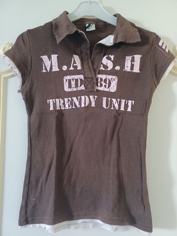 Tee-shirt polo chocolat/rose pâle bonobo taille S