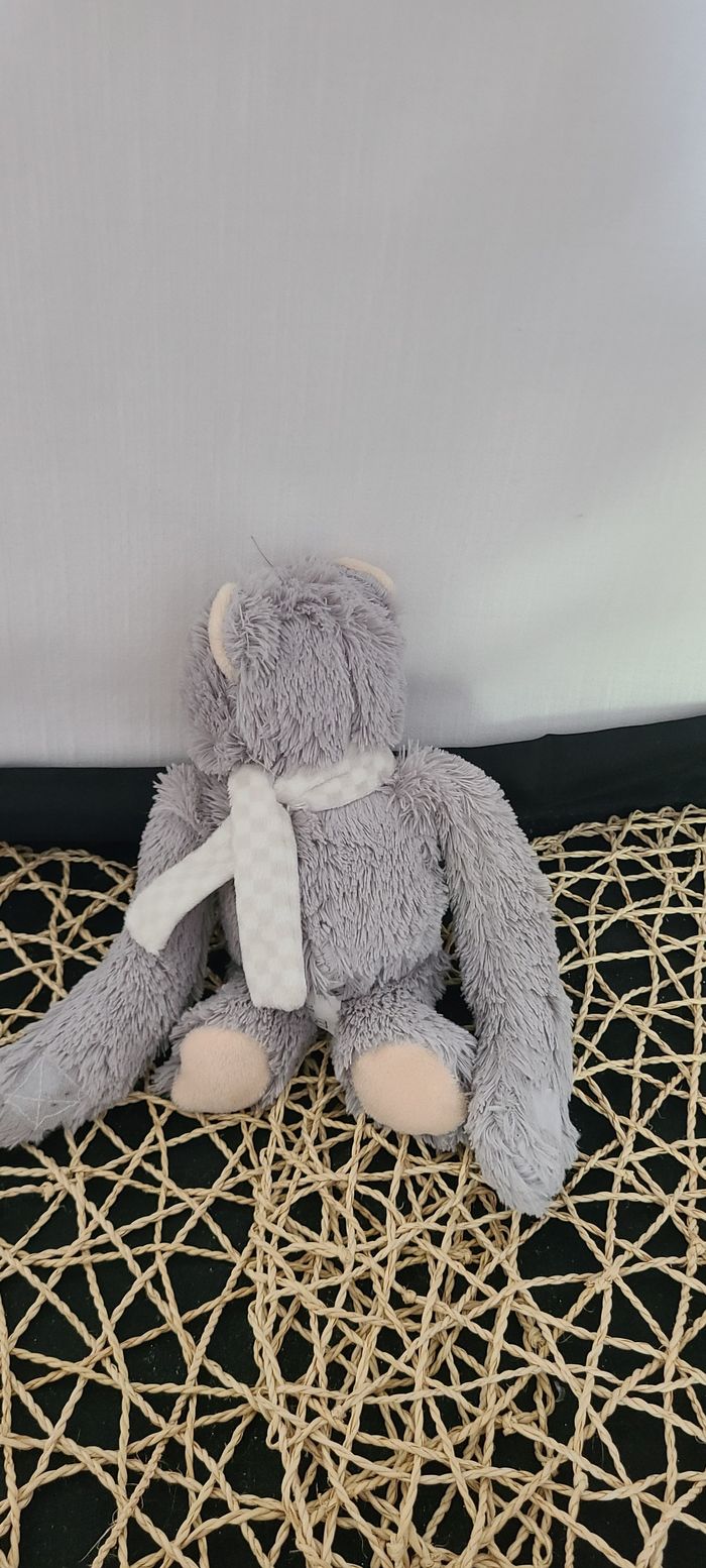 Doudou peluche ours gris beige foulard grand bras Oscar J-LINE - photo numéro 2