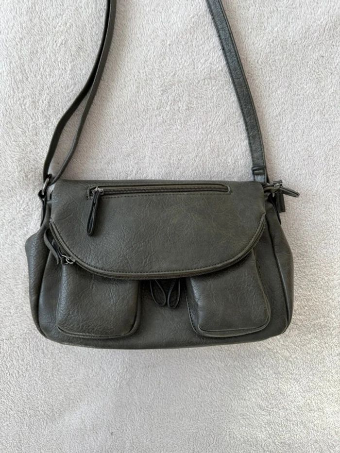 Petit sac à main classe élégant similicuir gris anthracite avec poches extérieures et intérieures - photo numéro 3