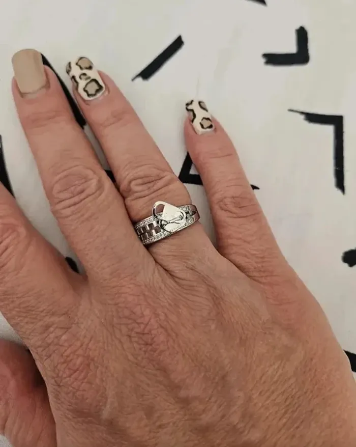 Bague fermeture éclair, couleur argentée, taille 60